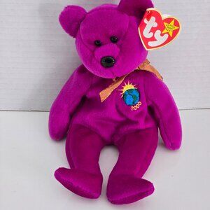 3/$25 TY Beanie Baby - Millennium the Purple Bear Teddy Bear